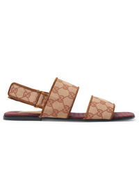 Gucci Suede Trimmed Monogrammed Canvas Sandals