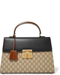 Gucci Padlock Leather Trimmed Coated Canvas Tote Beige