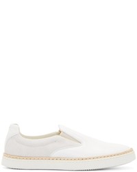 Maison Margiela White Leather Suede Slip On Sneakers