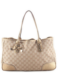 Gucci Beige Canvas Monogram Gold Tone Leather Trim Princy Tote Handbag By3992mhl