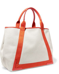 Balenciaga Cabas Leather Trimmed Canvas Tote Beige