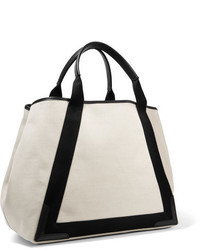 Balenciaga Cabas Leather Trimmed Canvas Tote Cream