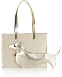 Charlotte Olympia Doggy Bag Metallic Leather Trimmed Canvas Tote Ecru