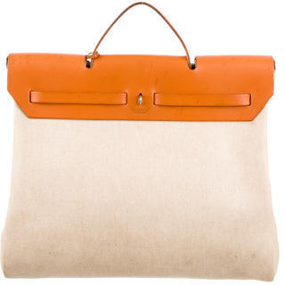 Hermes Beige Toile & Black Canvas Herbag Cabas MM Tote Bag