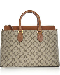 Gucci Linea A Medium Leather Trimmed Coated Canvas Tote Beige