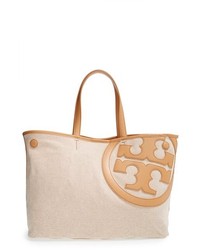 Tory Burch Lonnie Canvas Leather Logo Tote