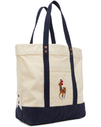Polo Ralph Lauren Off White Navy Big Pony Tote Bag