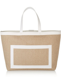 Victoria Beckham Simple Leather Trimmed Linen Canvas Tote