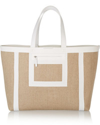 Victoria Beckham Simple Leather Trimmed Linen Canvas Tote