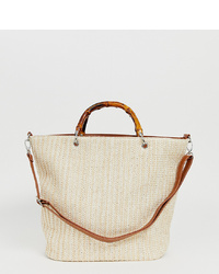 Glamorous Woven Shopper Bag With Bamboo Grab Handle