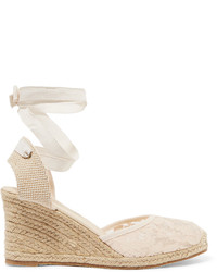 Soludos Lace And Canvas Wedge Espadrille Sandals