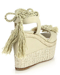 Paul Andrew Patmos Canvas Ankle Tie Espadrille Wedge Sandals