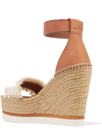 See by Chloe See By Chlo Fringed Canvas And Leather Espadrille Wedge Sandals Cream