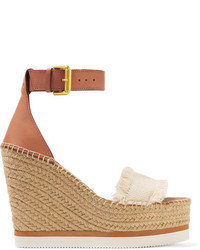 See by Chloe See By Chlo Fringed Canvas And Leather Espadrille Wedge Sandals Cream