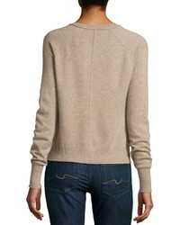 Neiman Marcus Cashmere Rolled Trimmed Cardigan Tan