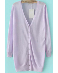 V Neck With Buttons Knit Purple Cardigan