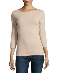 Neiman Marcus Cashmere Boat Neck Pullover Sweater Oatmeal