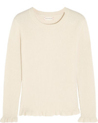 Chinti and Parker Ruffled Ribbed Cashmere Sweater Cream