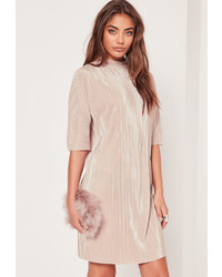 Missguided Crinkle T Shirt Dress Nude