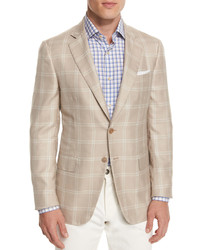 Isaia Gregory Windowpane Two Button Sport Coat Tan