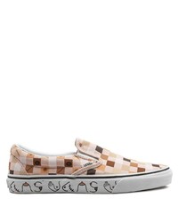 Beige Check Canvas Slip-on Sneakers