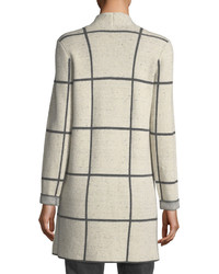 Eileen Fisher Peppered Windowpane Wool Blend Simple Long Jacket Plus Size