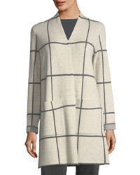 Eileen Fisher Peppered Windowpane Wool Blend Simple Long Jacket Plus Size