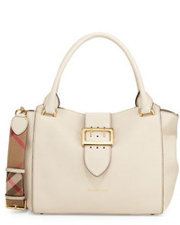 Beige Check Leather Tote Bag