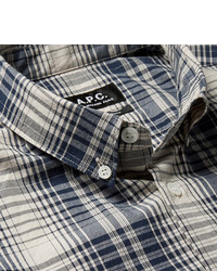 A.P.C. Slim Fit Button Down Collar Checked Cotton Poplin Shirt