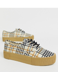 Monki Flatform Trainers In Check Print