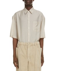 Lemaire Check Short Sleeve Lyocell Silk Button Up Shirt In Nude At Nordstrom