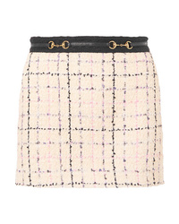 Beige Check Tweed Mini Skirt