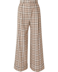 Beige Check Wide Leg Pants