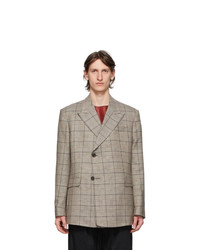 Beige Check Wool Double Breasted Blazer