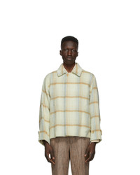 Beige Check Wool Shirt Jacket