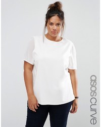 Asos Curve Curve Top In Ponte With Chiffon Sleeve
