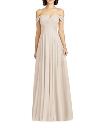 Dessy Collection Lux Off The Shoulder Chiffon Gown