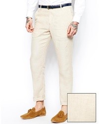 Asos Slim Fit Suit Pants In 100% Linen Beige