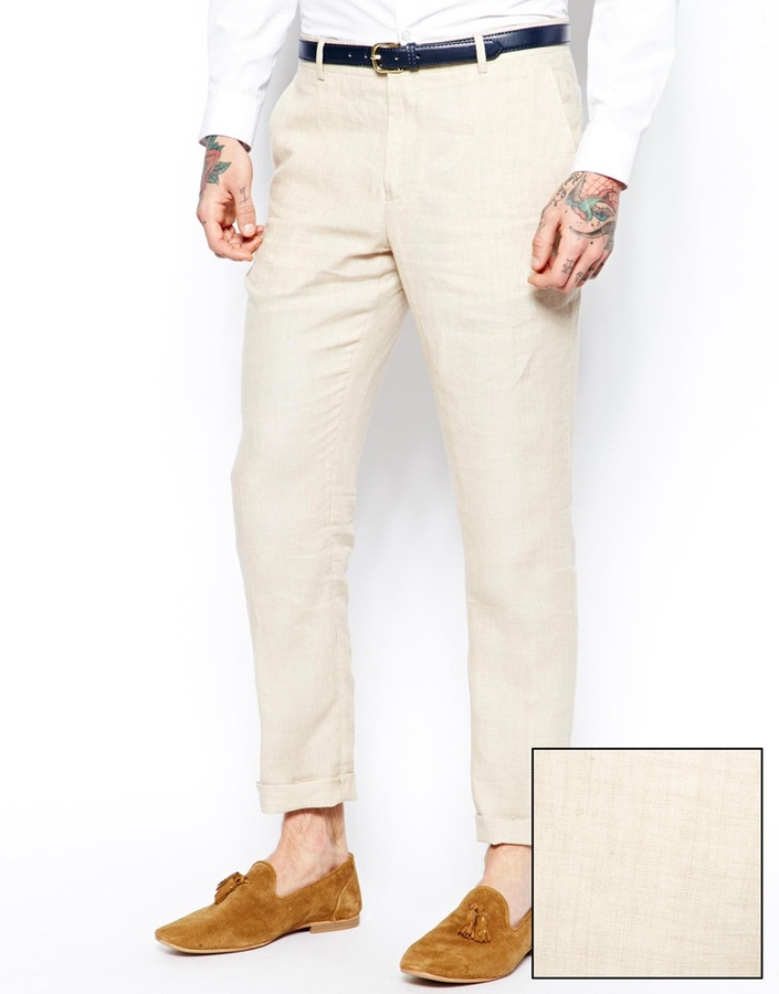 Asos Slim Fit Suit Pants In 100% Linen Beige, $76 | Asos | Lookastic
