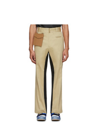 Palm Angels Beige And Black Pocket Trousers