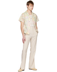 young n sang Beige Contrast Stitching Trousers
