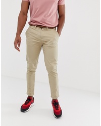 Pull&Bear Skinny Chino With Belt In Beige