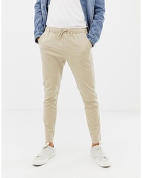 ASOS DESIGN Skinny Chinos In Putty With Elastic Waist
