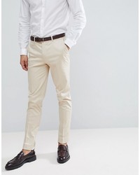 ASOS DESIGN Skinny Smart Trousers In Stone Cotton Sa