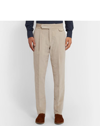 Caruso Tapered Pleated Cotton Blend Corduroy Trousers