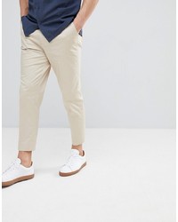 ASOS DESIGN Tapered Smart Trousers In Stone Cotton Sa