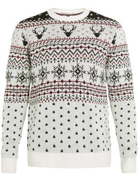 Topman Off White Reindeer Crew Neck Christmas Sweater