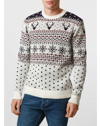 Topman Off White Reindeer Crew Neck Christmas Sweater