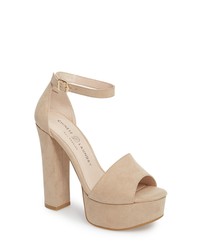Beige Chunky Suede Heeled Sandals