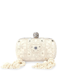 Alexander McQueen Classic Embroidered Skull Clutch Bag Wstrap White